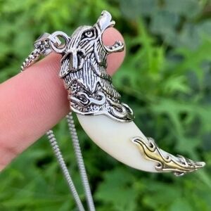 Wolf Pendant Necklace with Tooth Design